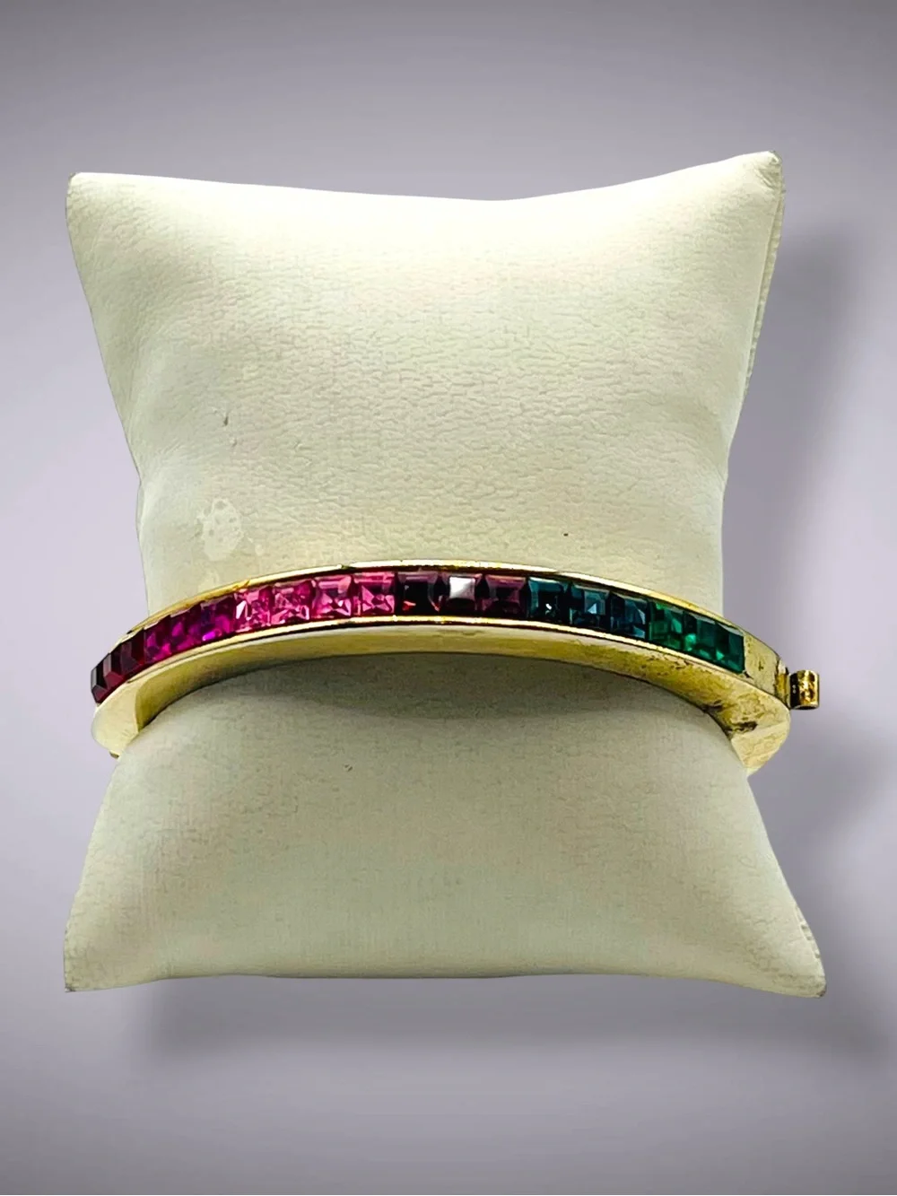 Vintage Ombre Rainbow Rhinestone CrystalChannel Set Hinged Bangle Bracelet